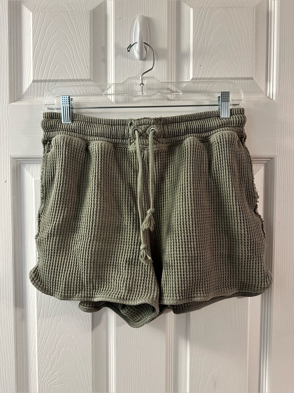 Aerie Waffle Knit Drawstring Women's Shorts - Olive Green size Small